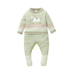 Knitted Baby Footed Romper – Horse Pattern One-Piece (0–12M)    Mimou Babywear
