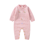 Knitted Baby Girl Romper – Floral Embroidery One-Piece (0–24M)    Mimou Babywear