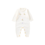 Knitted Baby Girl Romper – Floral Embroidery One-Piece (0–24M)    Mimou Babywear
