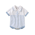 Knitted Baby Romper with Sailor Collar – Short Sleeve Cotton One-Piece (0-18M)    Mimou Babywear