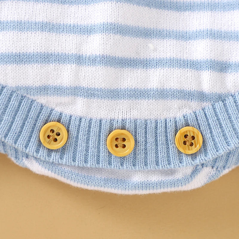 Knitted Baby Romper with Sailor Collar – Short Sleeve Cotton One-Piece (0-18M)    Mimou Babywear