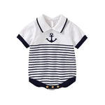Knitted Baby Romper with Sailor Collar – Short Sleeve Cotton One-Piece (0-18M)    Mimou Babywear