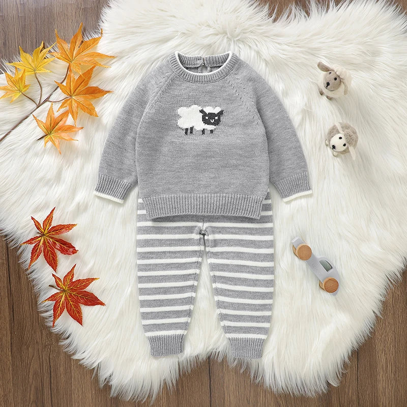 Knitted Baby Sweater & Pants Set with Sheep Design – Cozy 2-Piece Outfit (3-36M)    Mimou Babywear