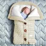 Knitted Button Twist Baby Sleeping Bag – Thickened Velvet-Lined Cocoon for Stroller & Naptime    Mimou Babywear