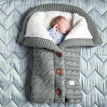 Knitted Button Twist Baby Sleeping Bag – Thickened Velvet-Lined Cocoon for Stroller & Naptime   3 Button Sleeping Bag - Grey / 70*40cm Mimou Babywear