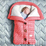 Knitted Button Twist Baby Sleeping Bag – Thickened Velvet-Lined Cocoon for Stroller & Naptime    Mimou Babywear