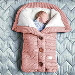 Knitted Button Twist Baby Sleeping Bag – Thickened Velvet-Lined Cocoon for Stroller & Naptime   3 Button Sleeping Bag - Pink / 70*40cm Mimou Babywear