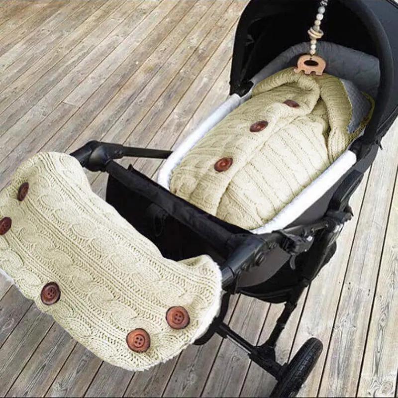 Knitted Button Twist Baby Sleeping Bag – Thickened Velvet-Lined Cocoon for Stroller & Naptime   Armrest Cover - Beige / 70*40cm Mimou Babywear