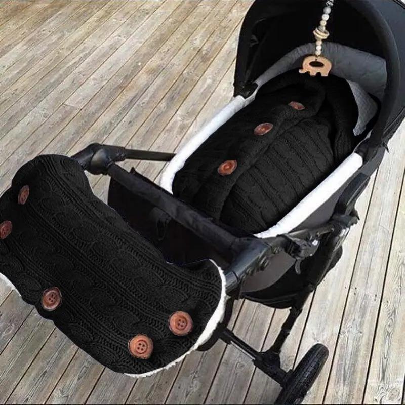 Knitted Button Twist Baby Sleeping Bag – Thickened Velvet-Lined Cocoon for Stroller & Naptime   Armrest Cover - Black / 70*40cm Mimou Babywear