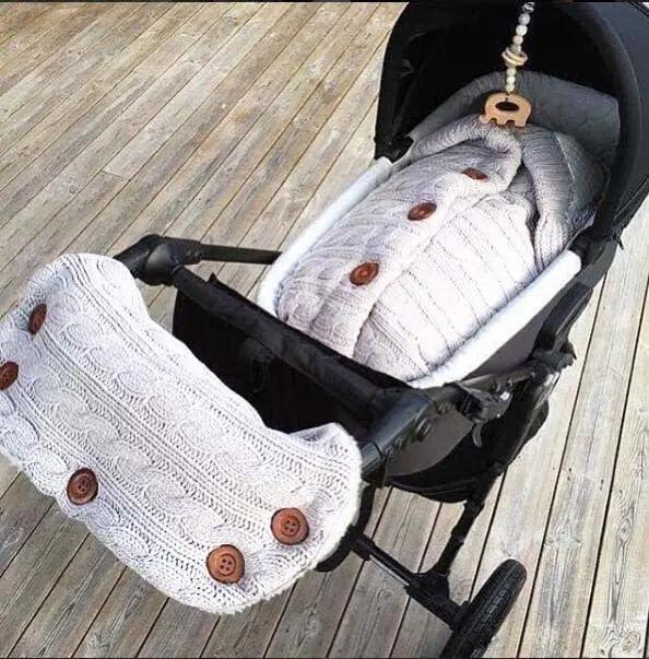 Knitted Button Twist Baby Sleeping Bag – Thickened Velvet-Lined Cocoon for Stroller & Naptime   Armrest Cover - Light Grey / 70*40cm Mimou Babywear