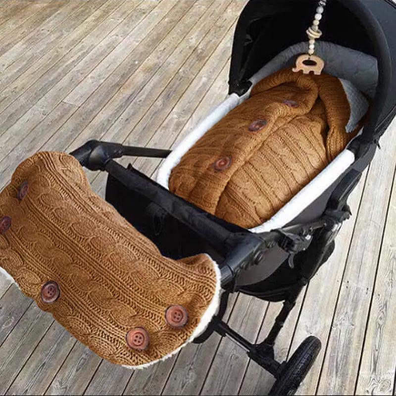 Knitted Button Twist Baby Sleeping Bag – Thickened Velvet-Lined Cocoon for Stroller & Naptime   Armrest Cover - Khaki / 70*40cm Mimou Babywear