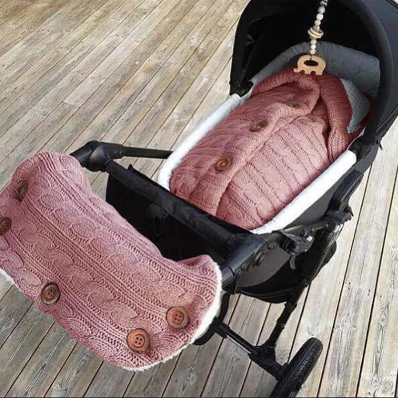 Knitted Button Twist Baby Sleeping Bag – Thickened Velvet-Lined Cocoon for Stroller & Naptime   Armrest Cover - Pink / 70*40cm Mimou Babywear