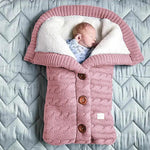 Knitted Button Twist Baby Sleeping Bag – Thickened Velvet-Lined Cocoon for Stroller & Naptime   Sleeping Bag -  Pink / 70*40cm Mimou Babywear