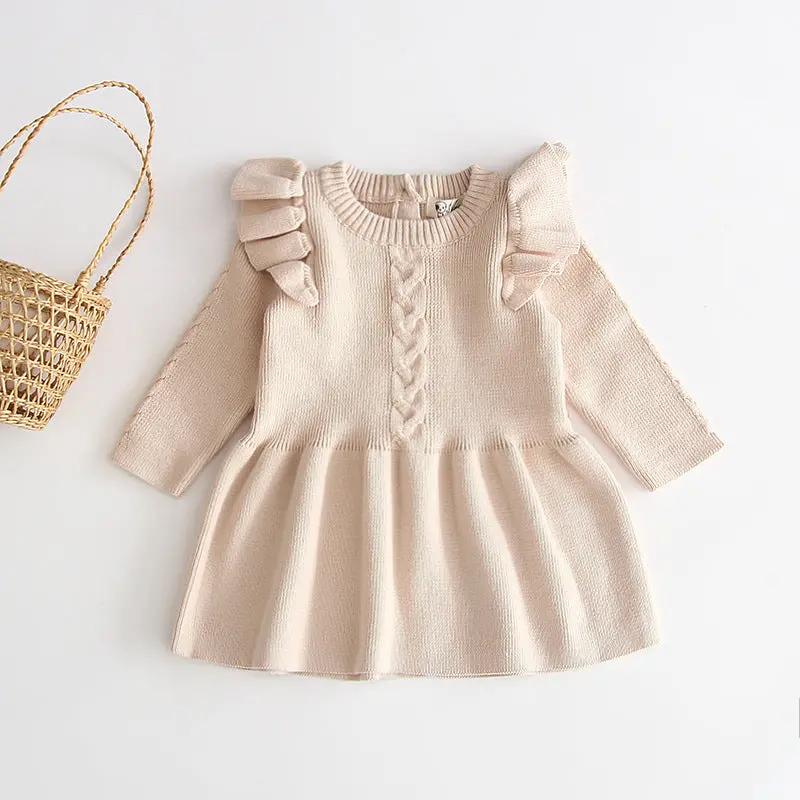 Knitted Cotton Baby Dress – Warm Long-Sleeve Princess Sweater Dress for Girls    Mimou Babywear