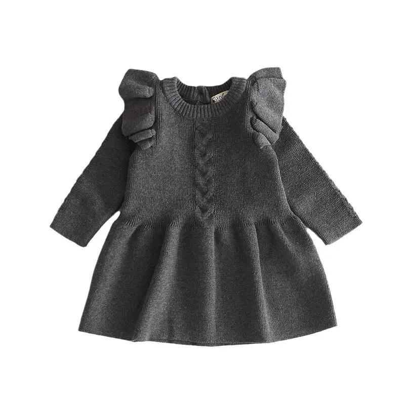 Knitted Cotton Baby Dress – Warm Long-Sleeve Princess Sweater Dress for Girls    Mimou Babywear