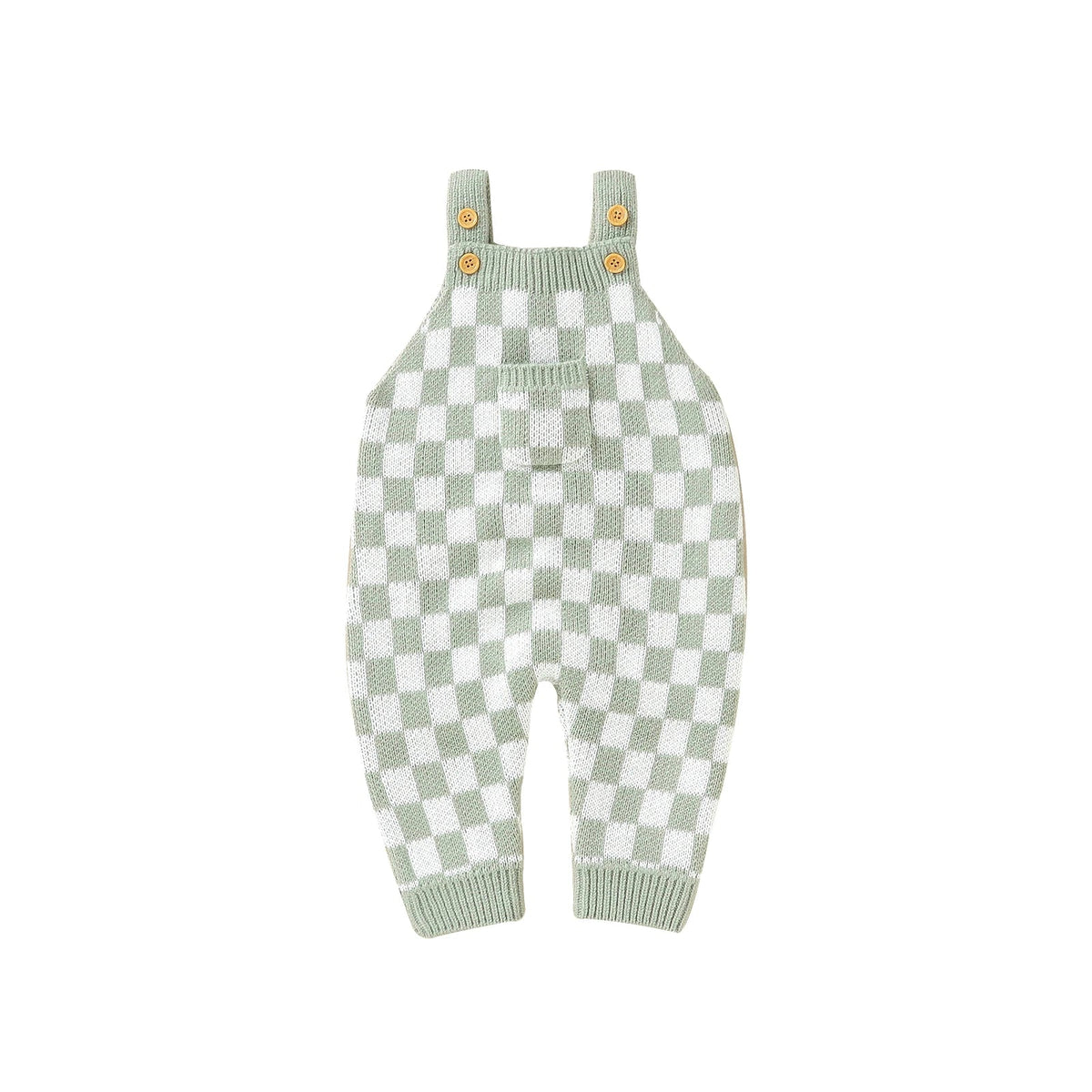 Knitted Gingham Baby Romper with Button Straps (0–24M)    Mimou Babywear