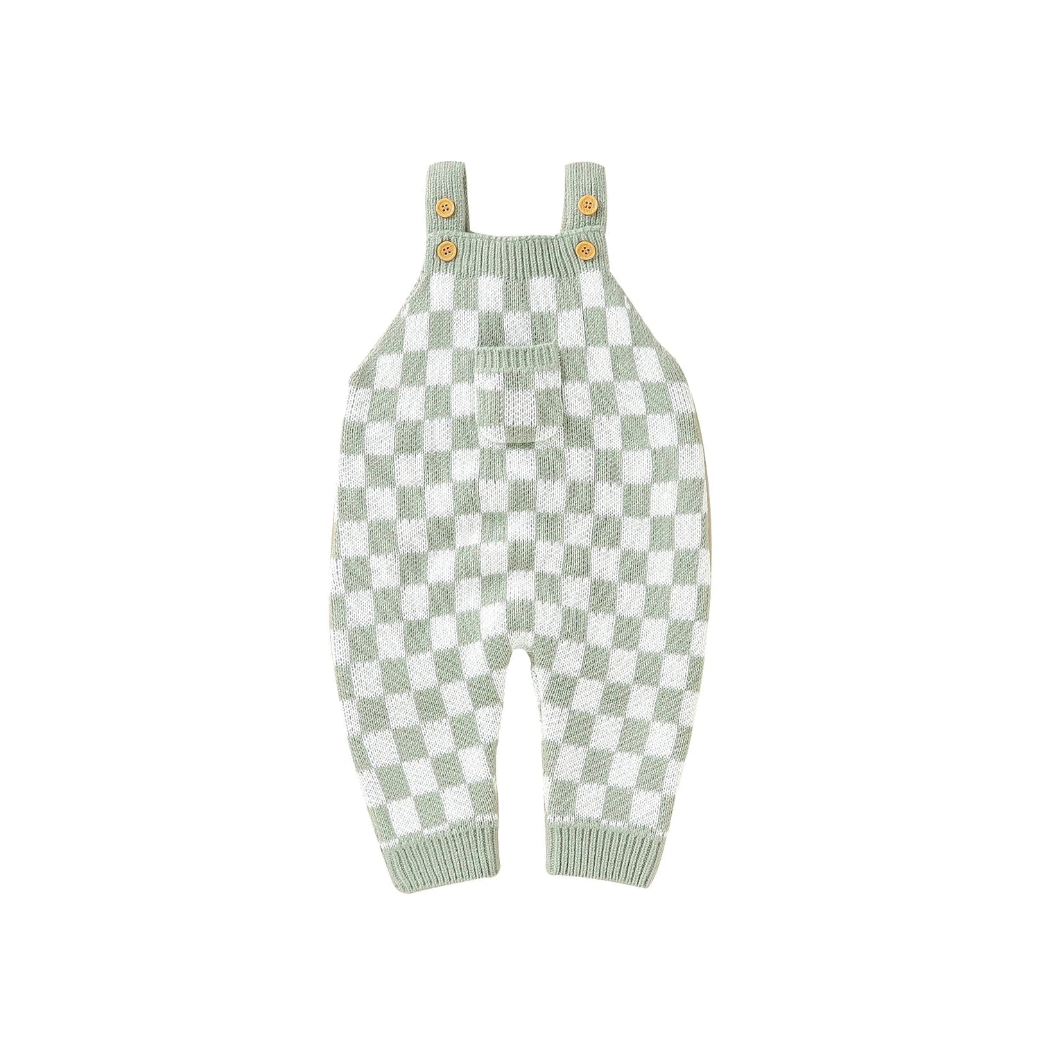 Knitted Gingham Baby Romper with Button Straps (0–24M)    Mimou Babywear