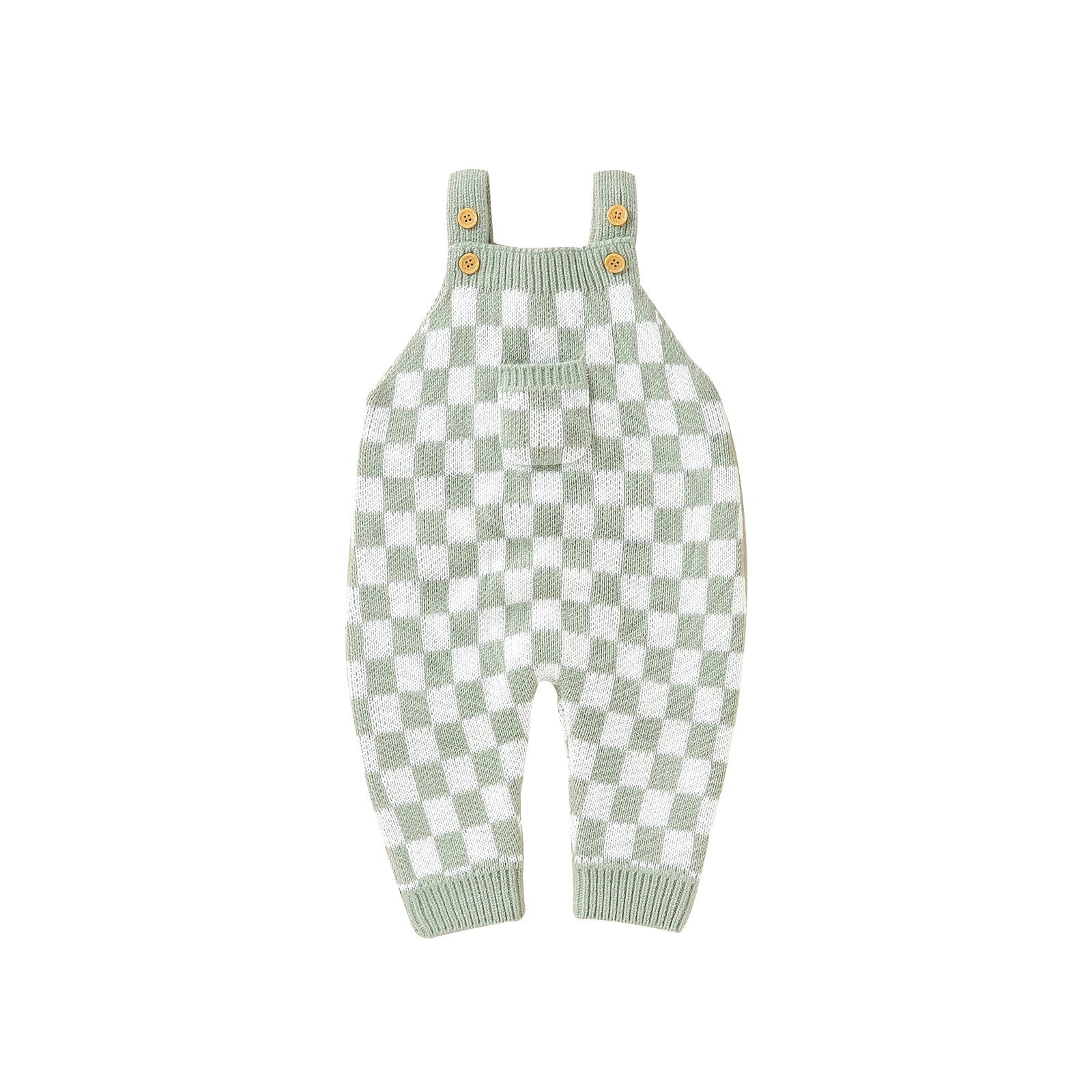 Knitted Gingham Baby Romper with Button Straps (0–24M)    Mimou Babywear