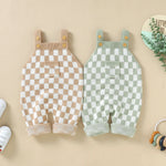 Knitted Gingham Baby Romper with Button Straps (0–24M)    Mimou Babywear
