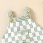 Knitted Gingham Baby Romper with Button Straps (0–24M)    Mimou Babywear