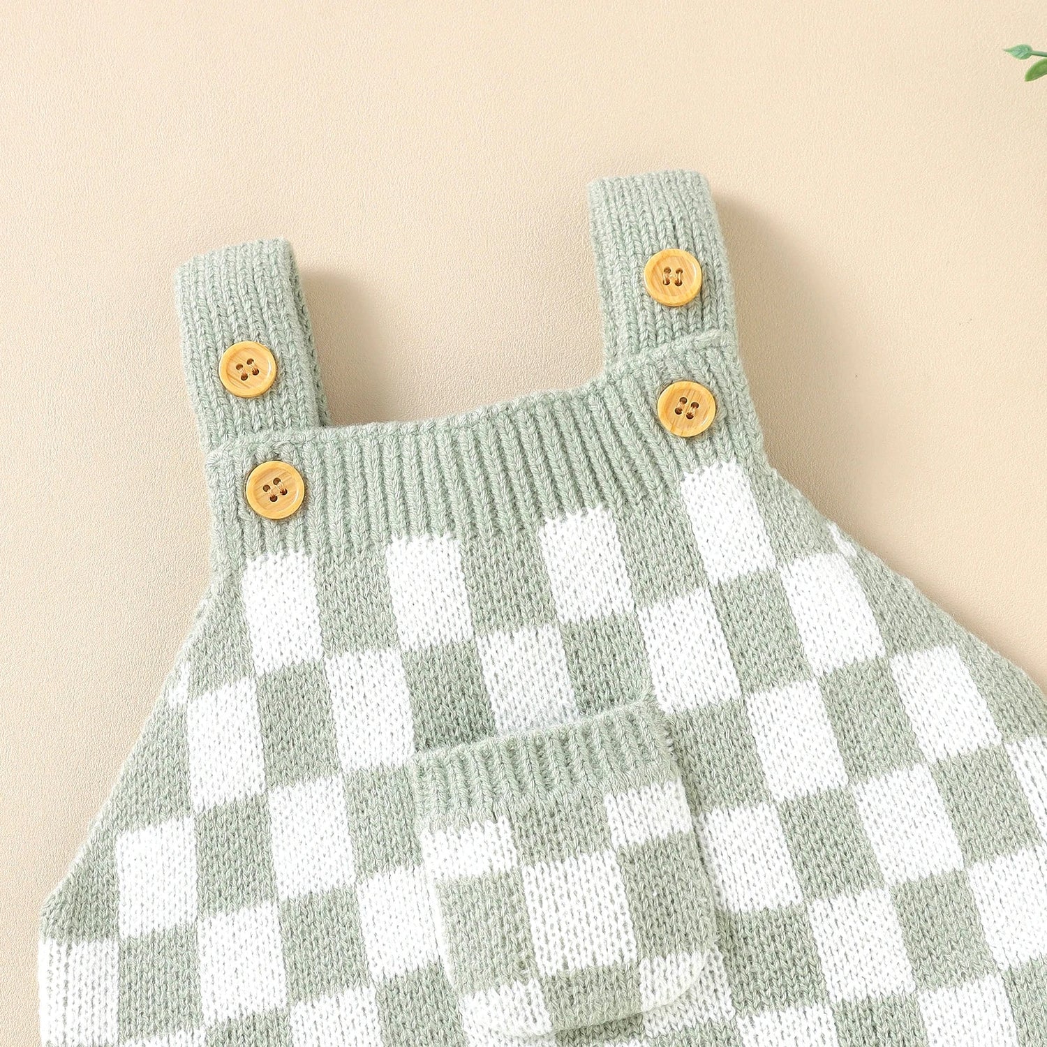 Knitted Gingham Baby Romper with Button Straps (0–24M)    Mimou Babywear
