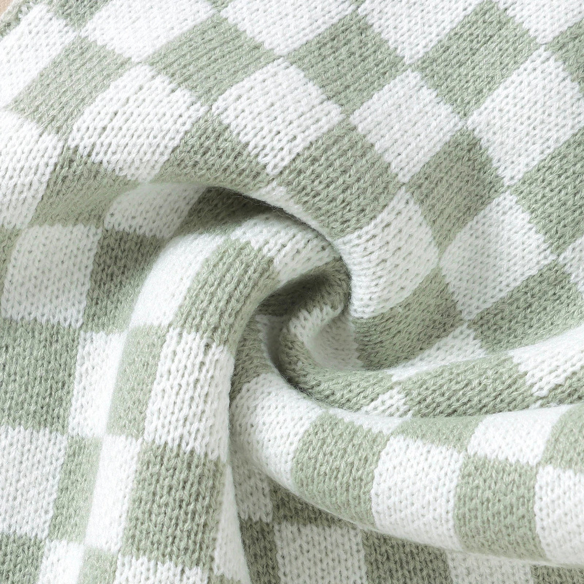 Knitted Gingham Baby Romper with Button Straps (0–24M)    Mimou Babywear