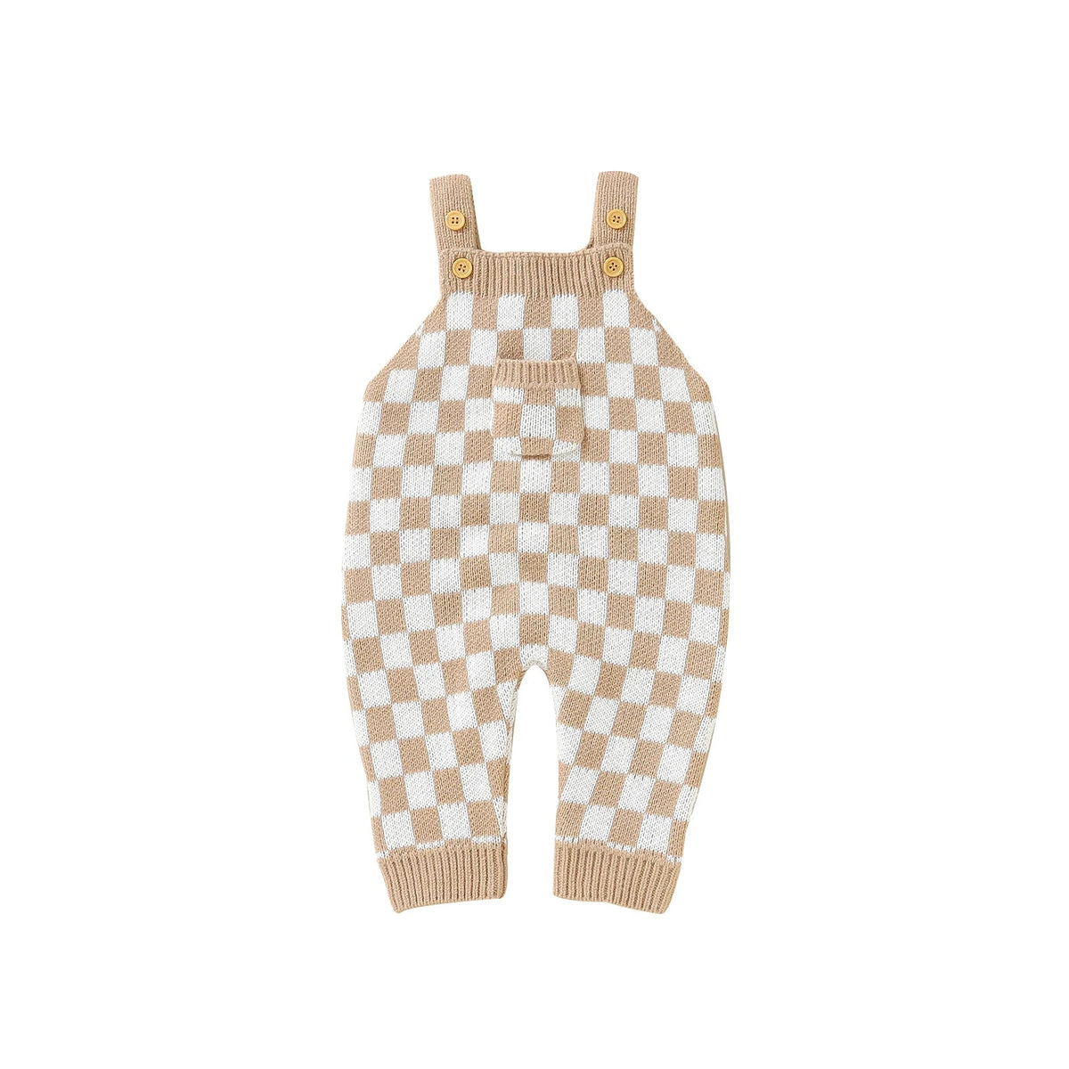 Knitted Gingham Baby Romper with Button Straps (0–24M)    Mimou Babywear