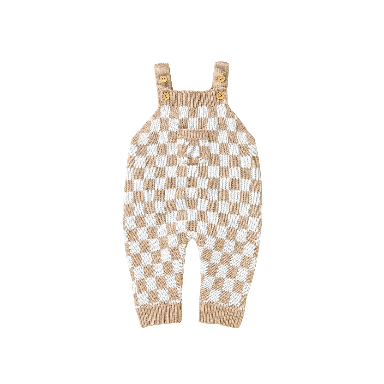Knitted Gingham Baby Romper with Button Straps (0–24M)    Mimou Babywear