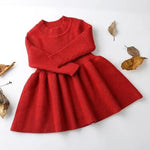 Knitted Princess Baby Dress – Long-Sleeve Doll Dress with Lotus Leaf Collar & Pockets   red / 3T Mimou Babywear