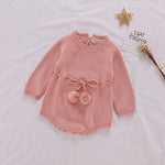 Knitted Princess Romper – Autumn Long-Sleeve Cotton Baby Girl Outfit    Mimou Babywear