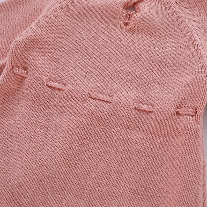 Knitted Princess Romper – Autumn Long-Sleeve Cotton Baby Girl Outfit    Mimou Babywear