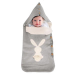 Knitted Rabbit Button Baby Sleeping Bag – Soft Wool Blend Cocoon for Stroller & Outdoor Use   Grey Mimou Babywear