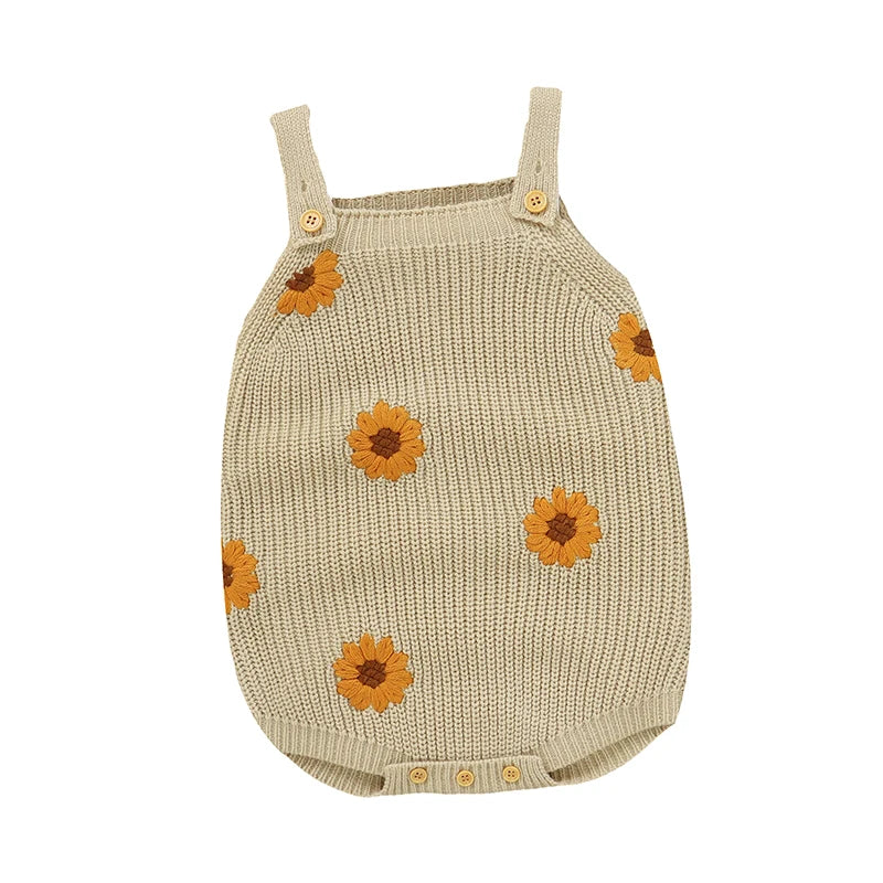 Knitted Sleeveless Baby Romper – Floral One-Piece (3-24M)    Mimou Babywear