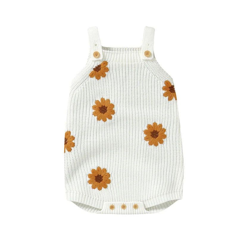 Knitted Sleeveless Baby Romper – Floral One-Piece (3-24M)    Mimou Babywear