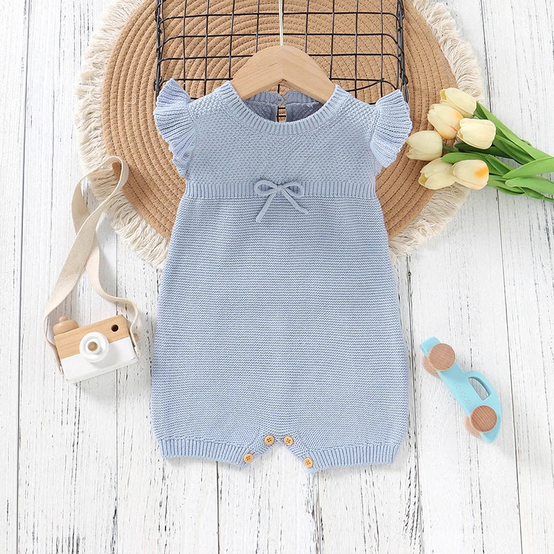 Knitted Sleeveless Baby Romper – Soft Cotton One-Piece (3-24M)    Mimou Babywear