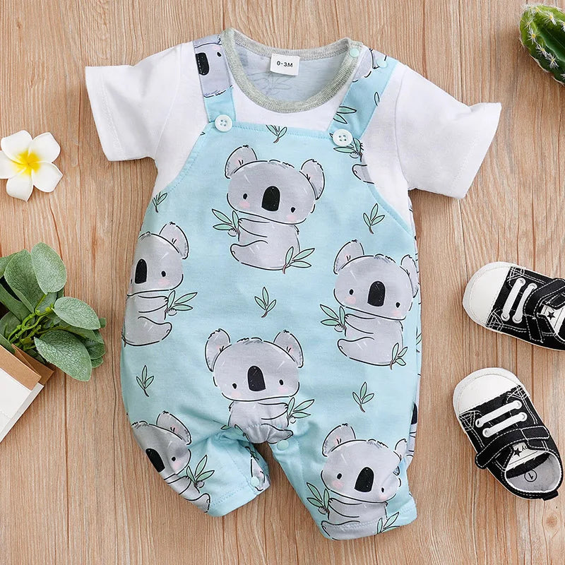 Koala Print Baby Short Sleeve Romper Outfit (0–18M)    Mimou Babywear