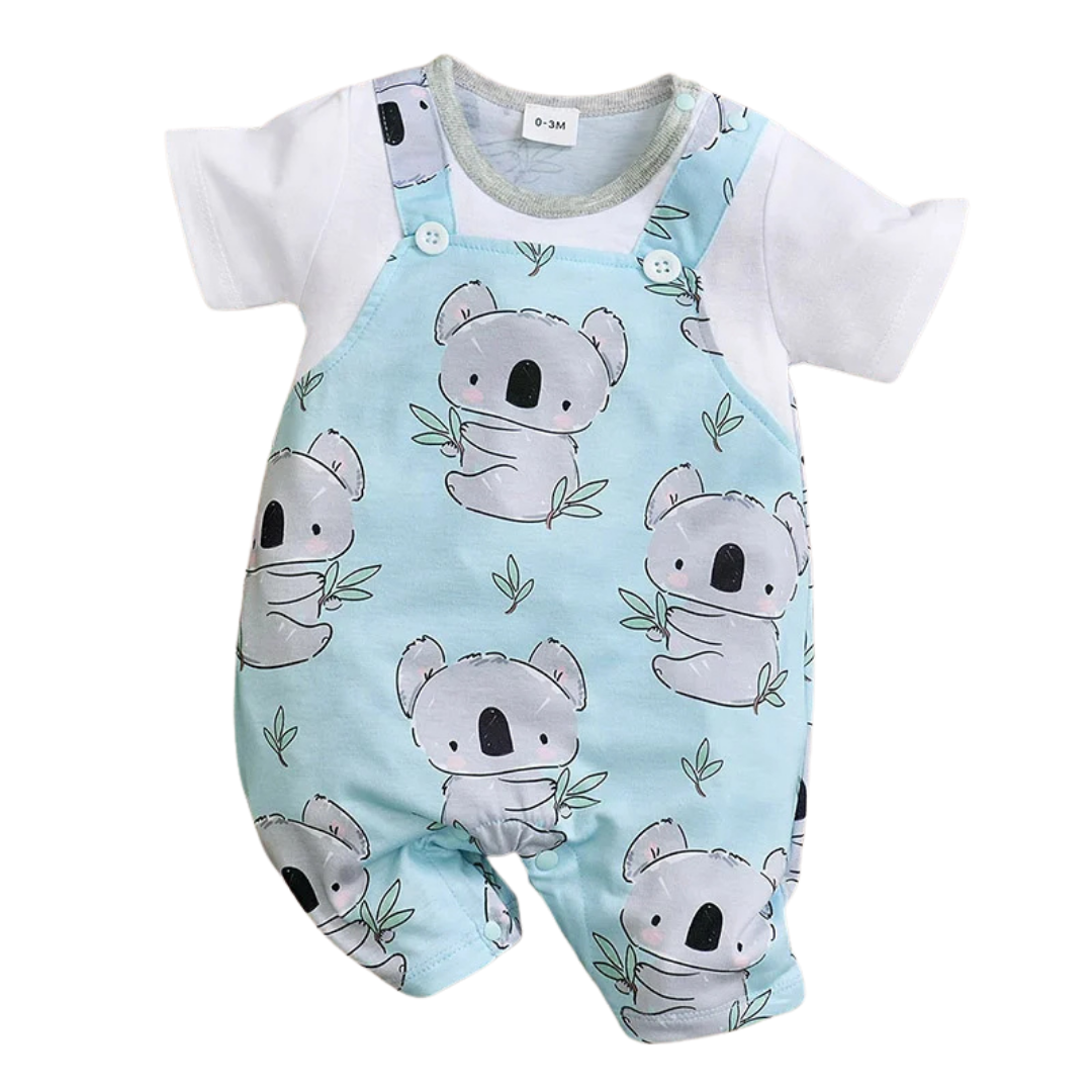 Koala Print Baby Short Sleeve Romper Outfit (0–18M)    Mimou Babywear