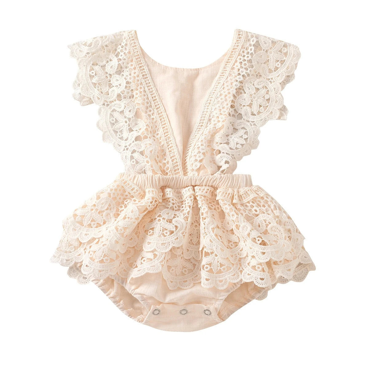 Lace-Up Cotton Jumpsuit (6-24M)   Beige / 100cm Mimou Babywear