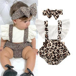 Leopard Baby Romper with Headband – Sleeveless Cotton Blend Jumpsuit for Girls    Mimou Babywear