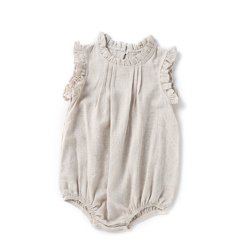 Linen Blend Sleeveless Romper (0-24M)   Beige / 18-24M Mimou Babywear