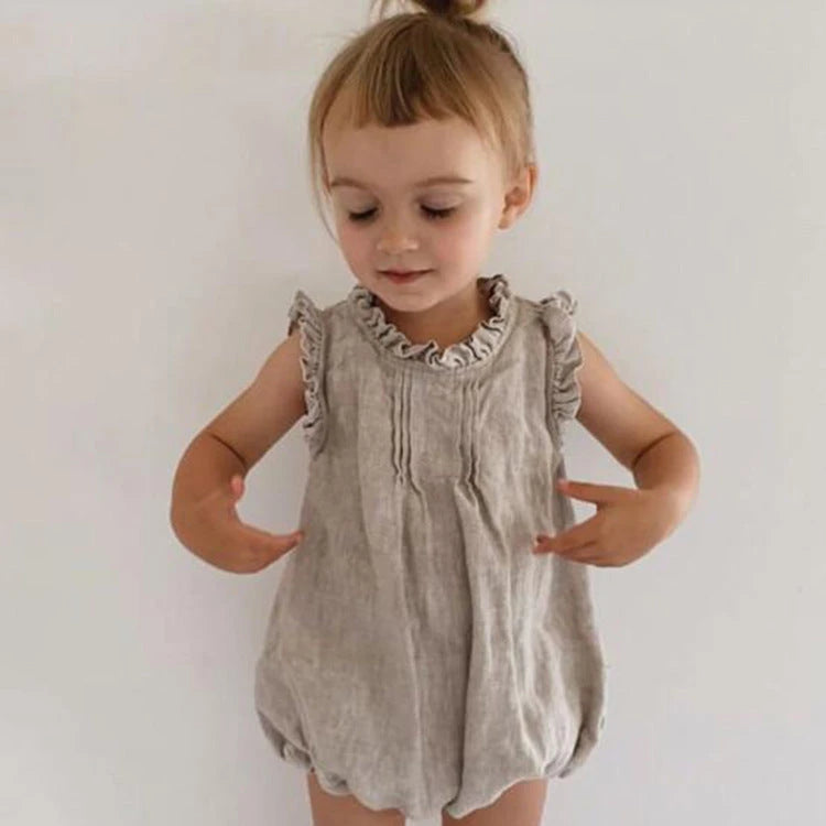 Linen Blend Sleeveless Romper (0-24M)    Mimou Babywear