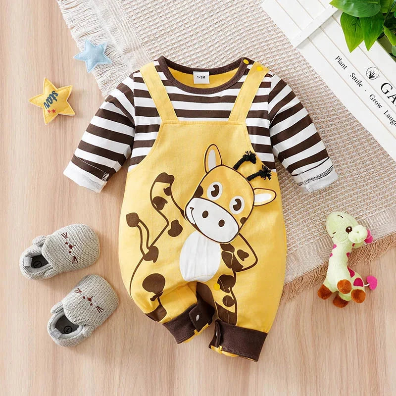 Long Sleeve Cotton Baby Cow Romper Outfit (0–18M)    Mimou Babywear