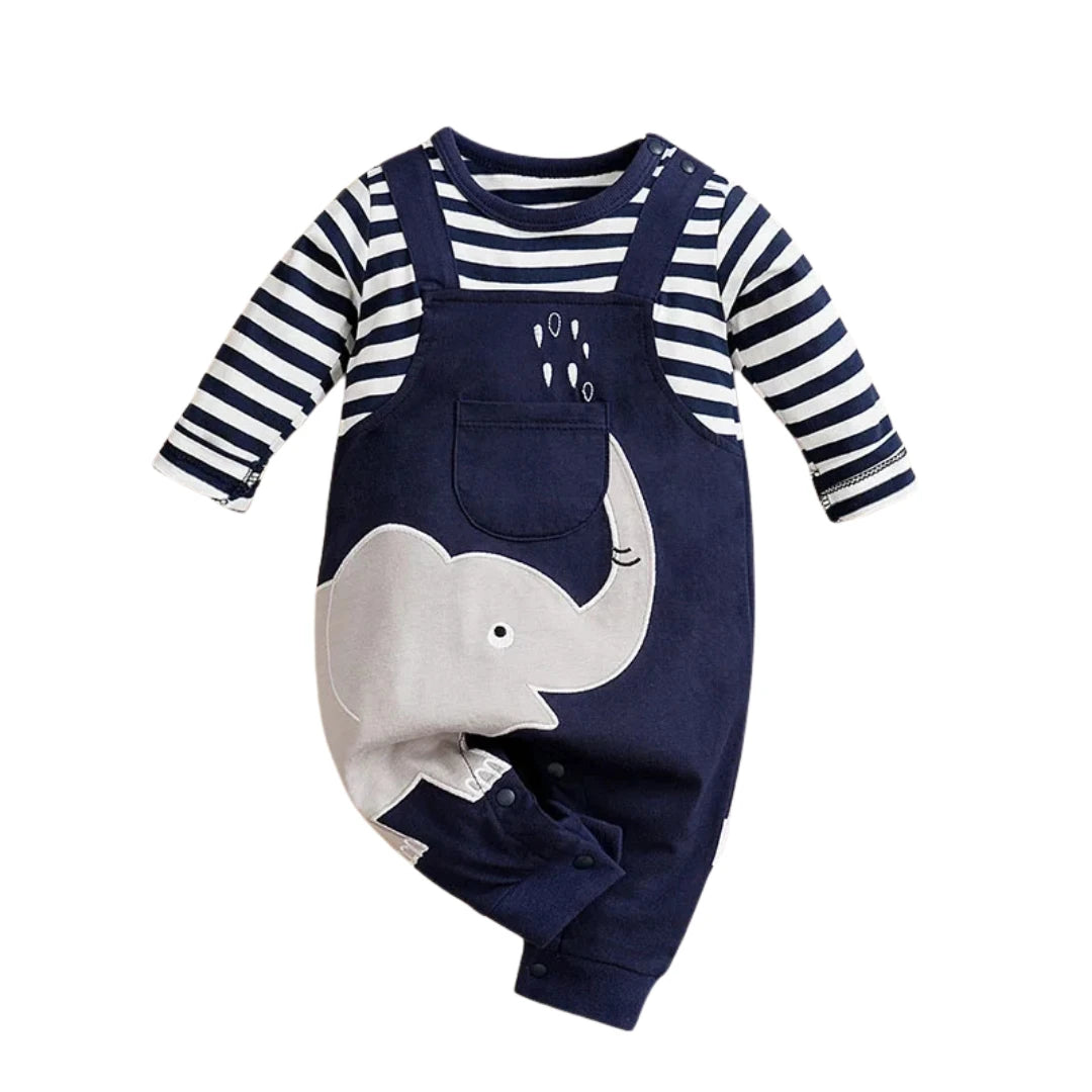 Long Sleeve Cotton Baby Elephant Romper Outfit (0–18M)    Mimou Babywear