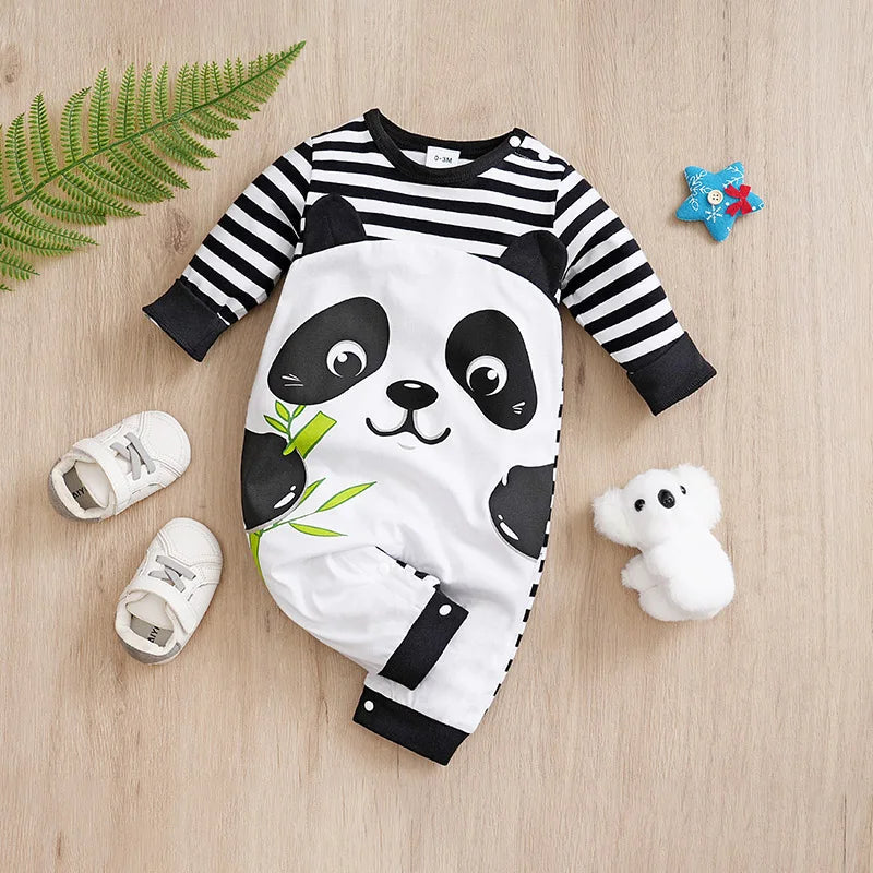 Long Sleeve Cotton Baby Panda Romper (0–18M)    Mimou Babywear
