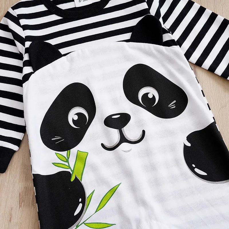 Long Sleeve Cotton Baby Panda Romper (0–18M)    Mimou Babywear