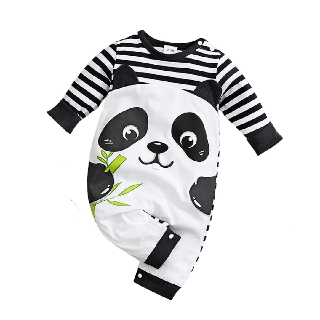 Long Sleeve Cotton Baby Panda Romper (0–18M)    Mimou Babywear