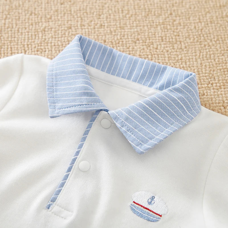 Long Sleeve Cotton Baby Polo Romper Outfit (0–18M)    Mimou Babywear