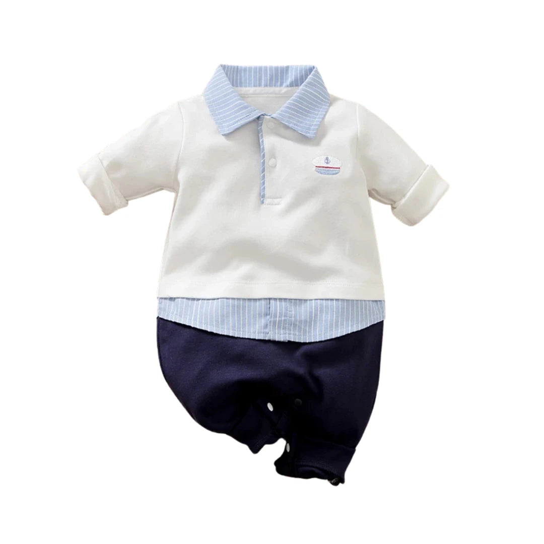 Long Sleeve Cotton Baby Polo Romper Outfit (0–18M)    Mimou Babywear