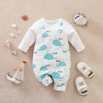 Mom & Baby" Whale Print Long Sleeve Romper – Soft Cotton Jumpsuit (3–24M)    Mimou Babywear