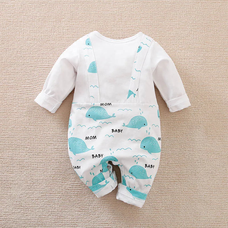Mom & Baby" Whale Print Long Sleeve Romper – Soft Cotton Jumpsuit (3–24M)    Mimou Babywear